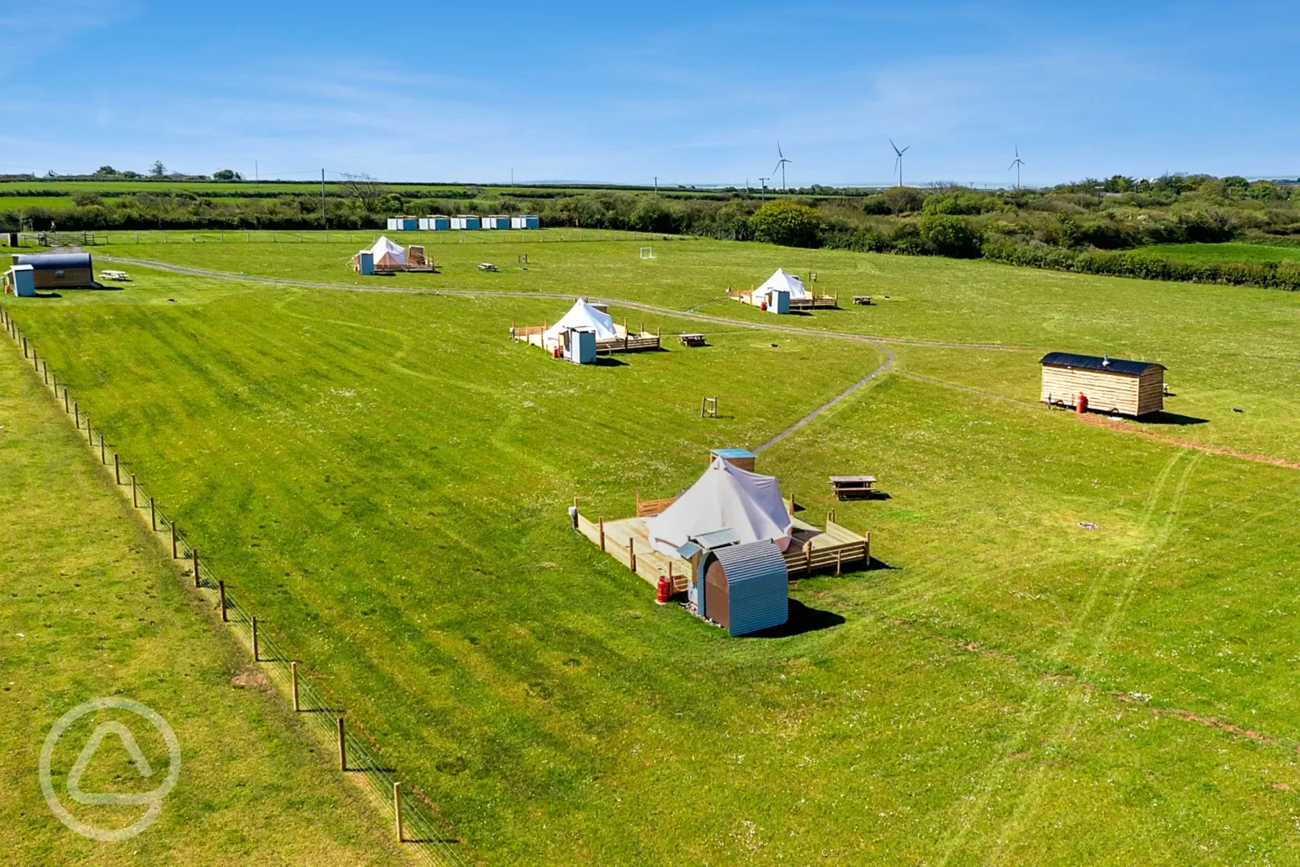 Aerial of the glamping units at Atlantic Horizons