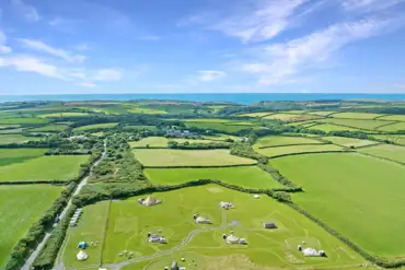Aerial of the campsite by the beach