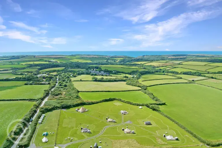 Aerial of the campsite by the beach