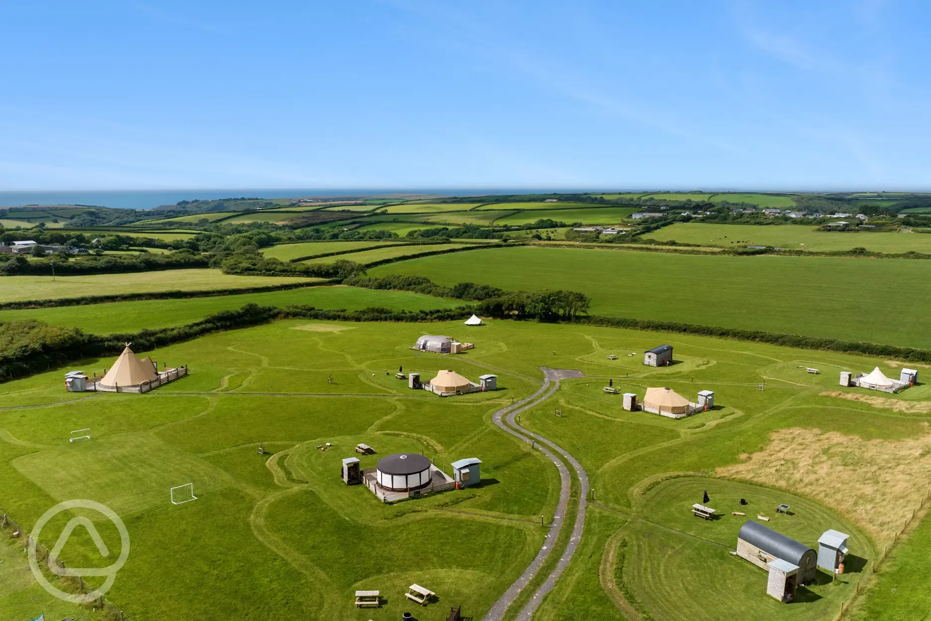 Aerial of the glamping units at Atlantic Horizons