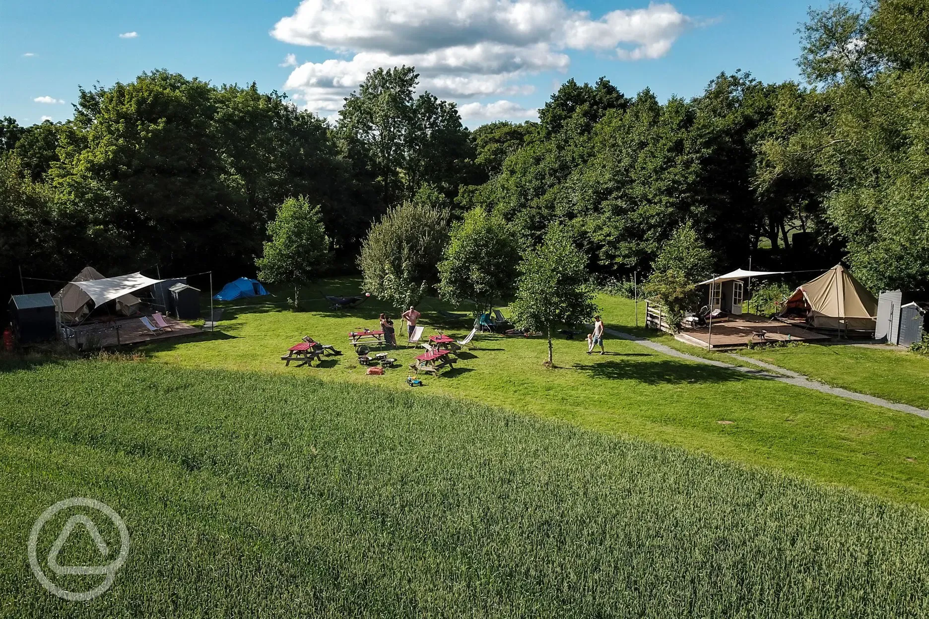 Aerial view of yurts