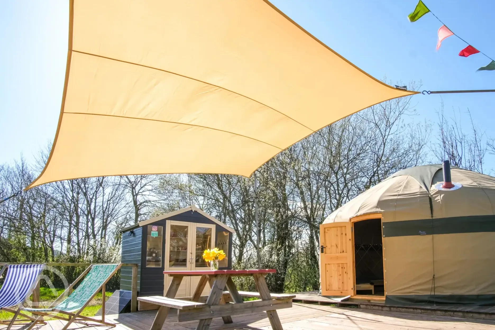 Yurt with a private eco loo, kitchen hut and outdoor seating