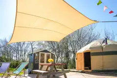 Yurt with a private eco loo, kitchen hut and outdoor seating