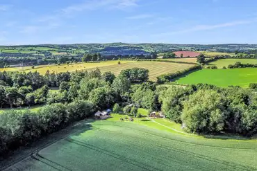Aerial view of Wye Glamping on the edge of the Brecon Beacons