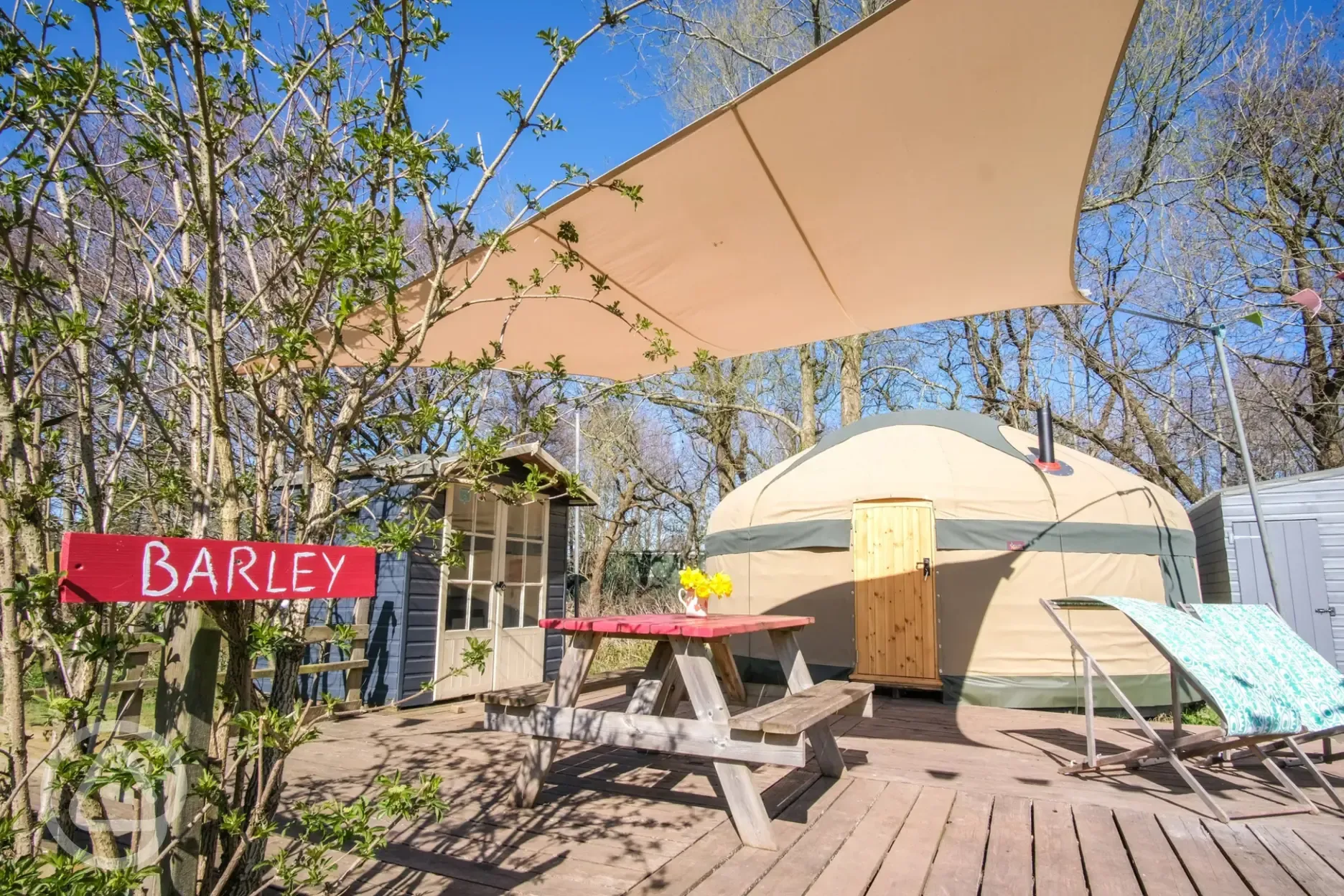 Yurt with a private eco loo, kitchen hut and outdoor seating