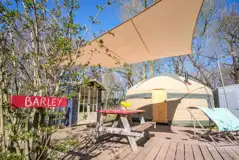 Yurt with a private eco loo, kitchen hut and outdoor seating