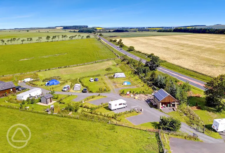 Aerial of Bolbec Manor Campsite with North Pennine views