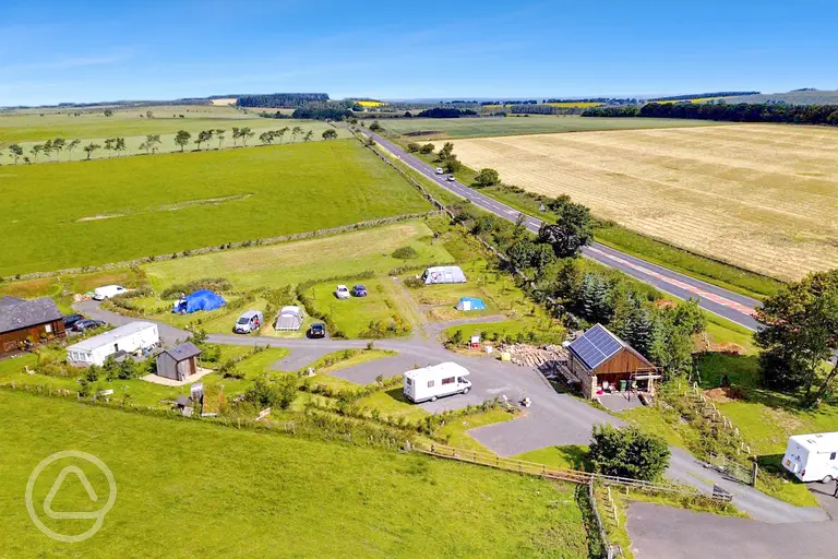 Aerial of Bolbec Manor Campsite with North Pennine views