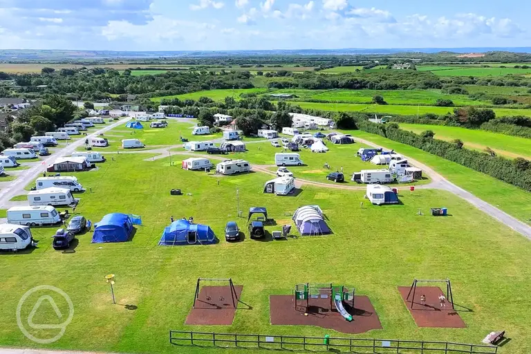 Aerial of the campsite and views to Saunton Sands
