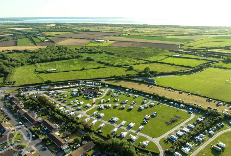 Aerial of Lobb Fields Caravan and Camping Park towards Saunton Sands