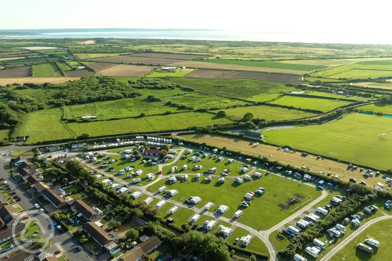 Aerial of Lobb Fields Caravan and Camping Park towards Saunton Sands