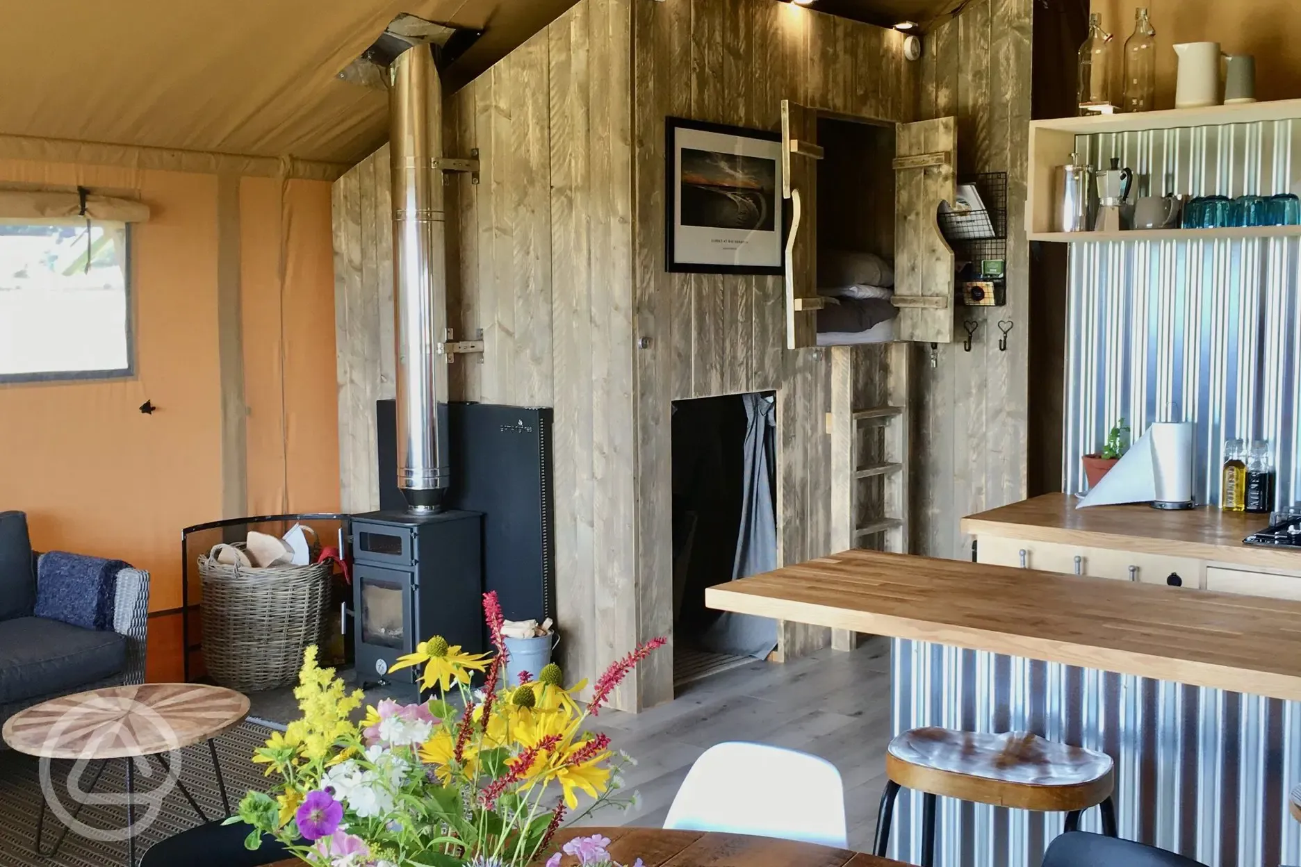 Skylark safari tent kitchen area