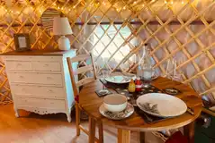 Yurt dining table and seating