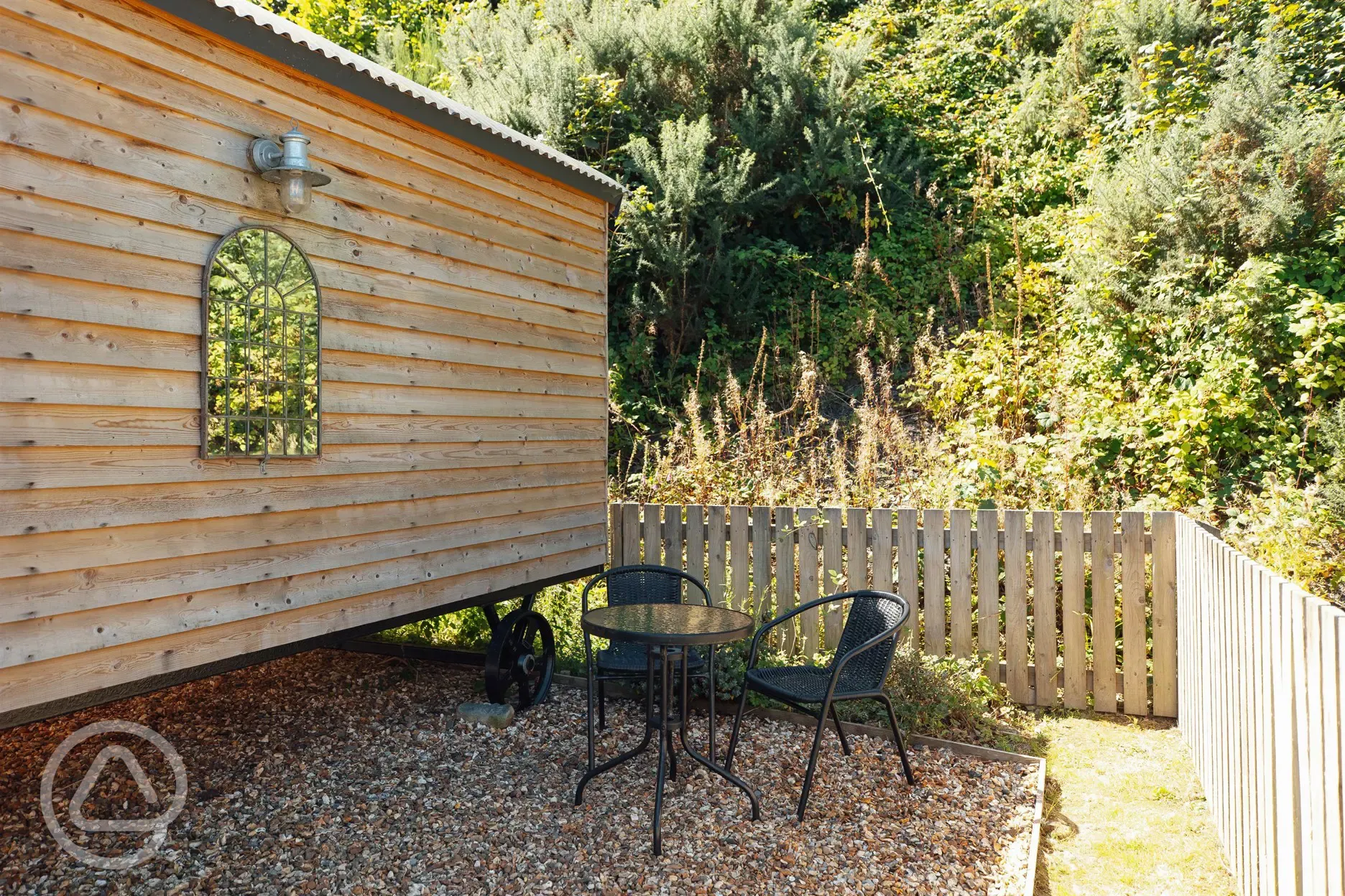 Shepherd's hut outdoor seating