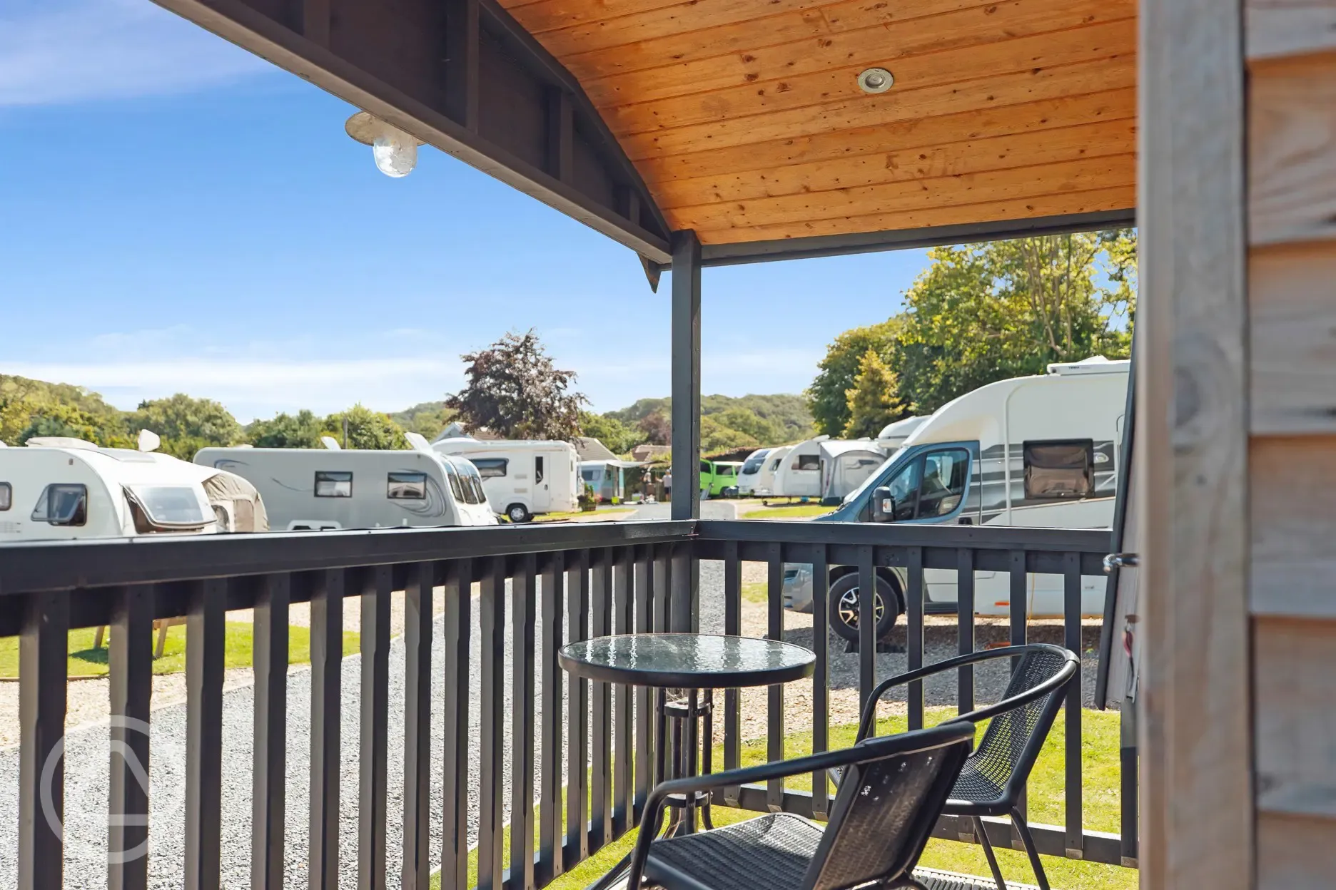 Shepherd's hut decking and seating