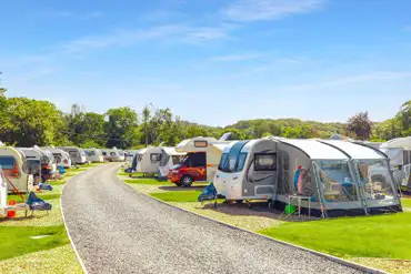 Tourers on electric hardstanding pitches at Wern Mill