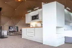 Geodome kitchenette and TV Geodome kitchenette and TV