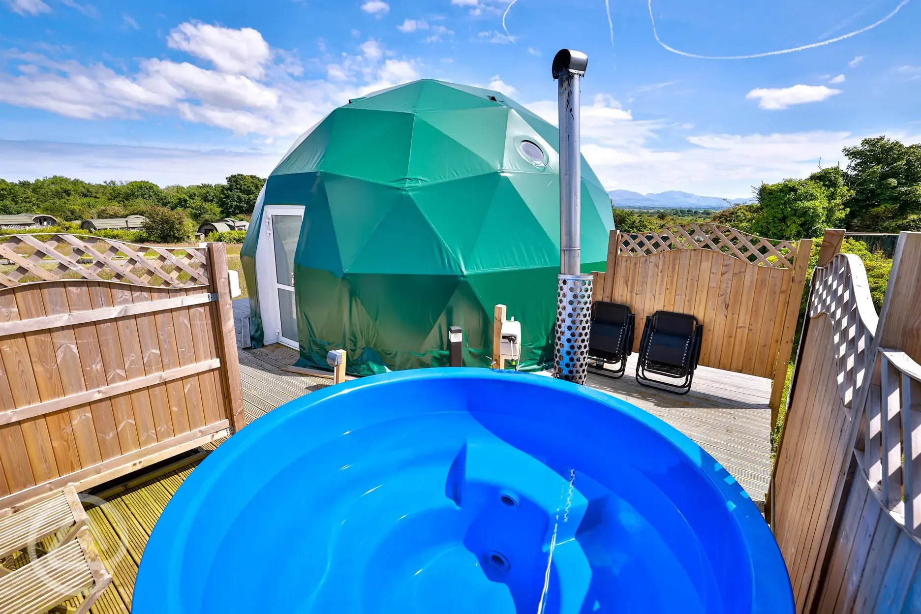 Geodome and wood-fired hot tub