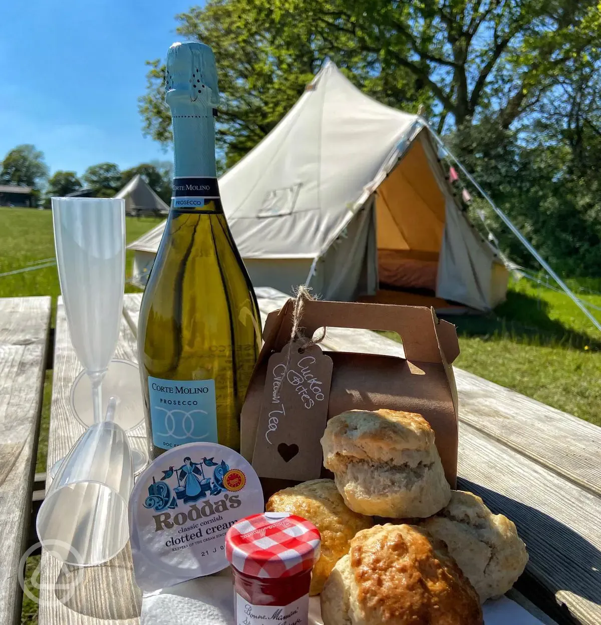 Afternoon tea outside the bell tent 