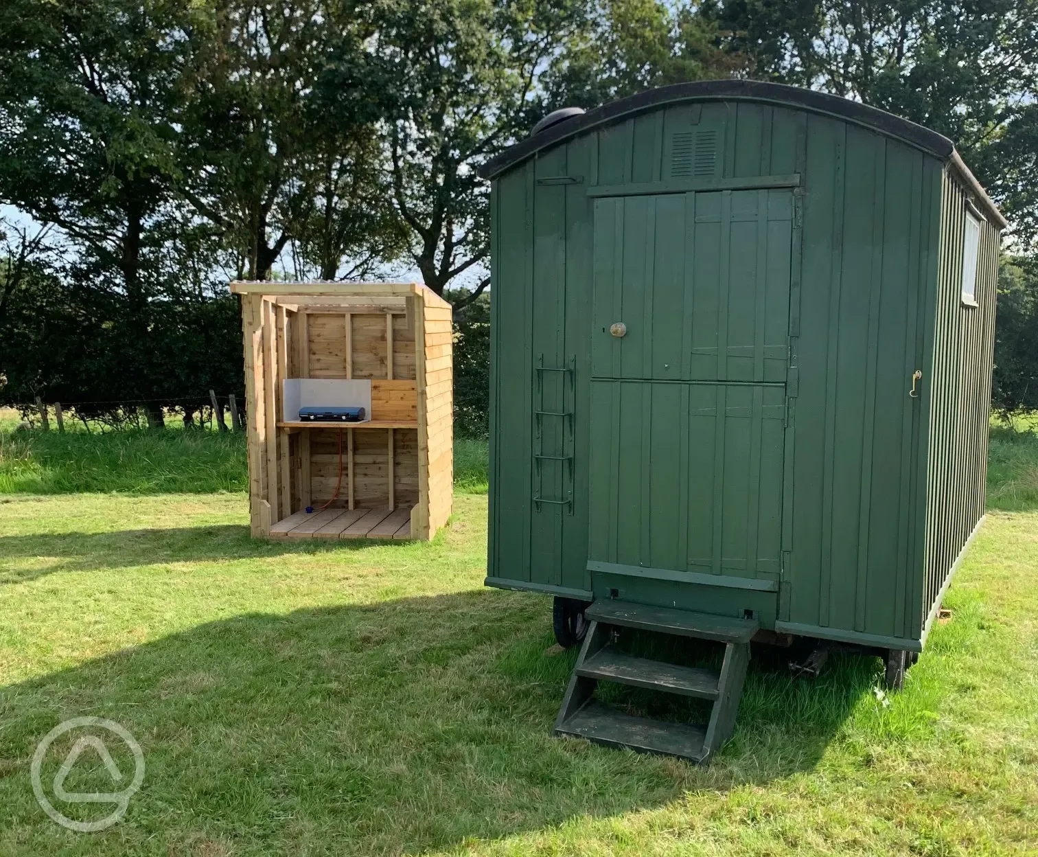 Shepherd's hut and all-weather kitchen cabin