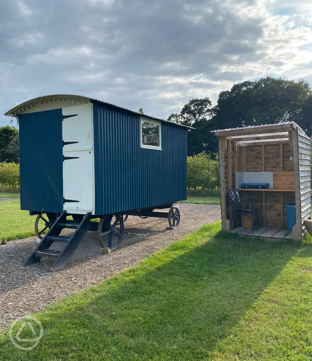 Shepherd's hut and all-weather kitchen cabin