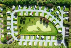 Bird's eye view of the Northern Close with a central fishing pond