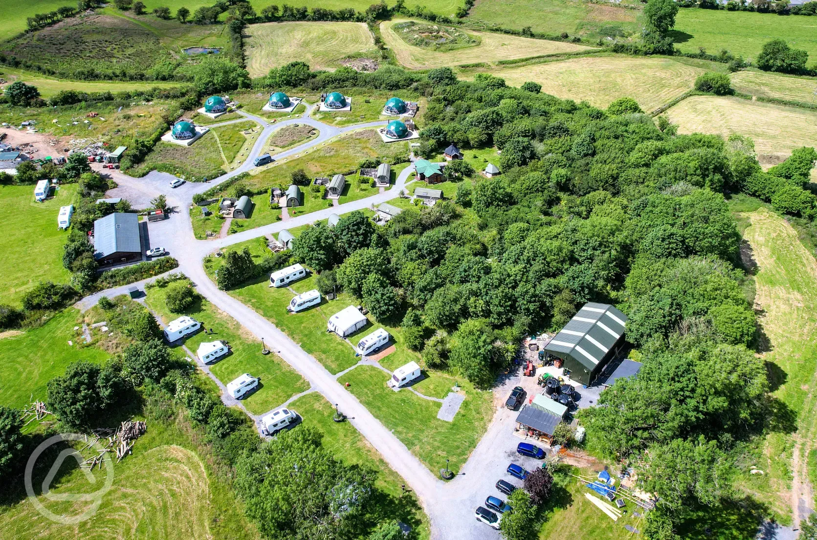 Aerial of the park and neighbouring glamping site