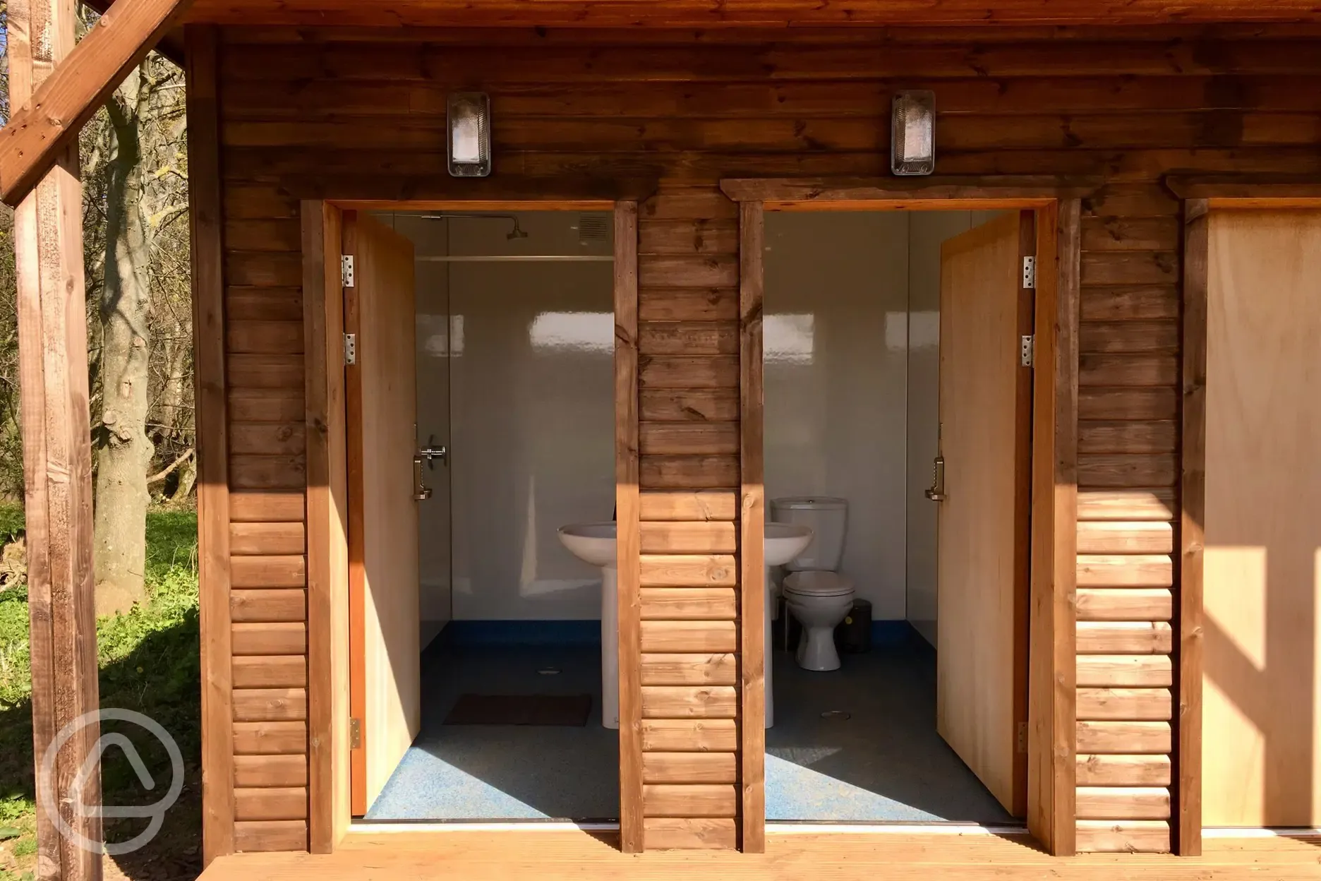 Communal toilet and shower blocks at The Bus Stop