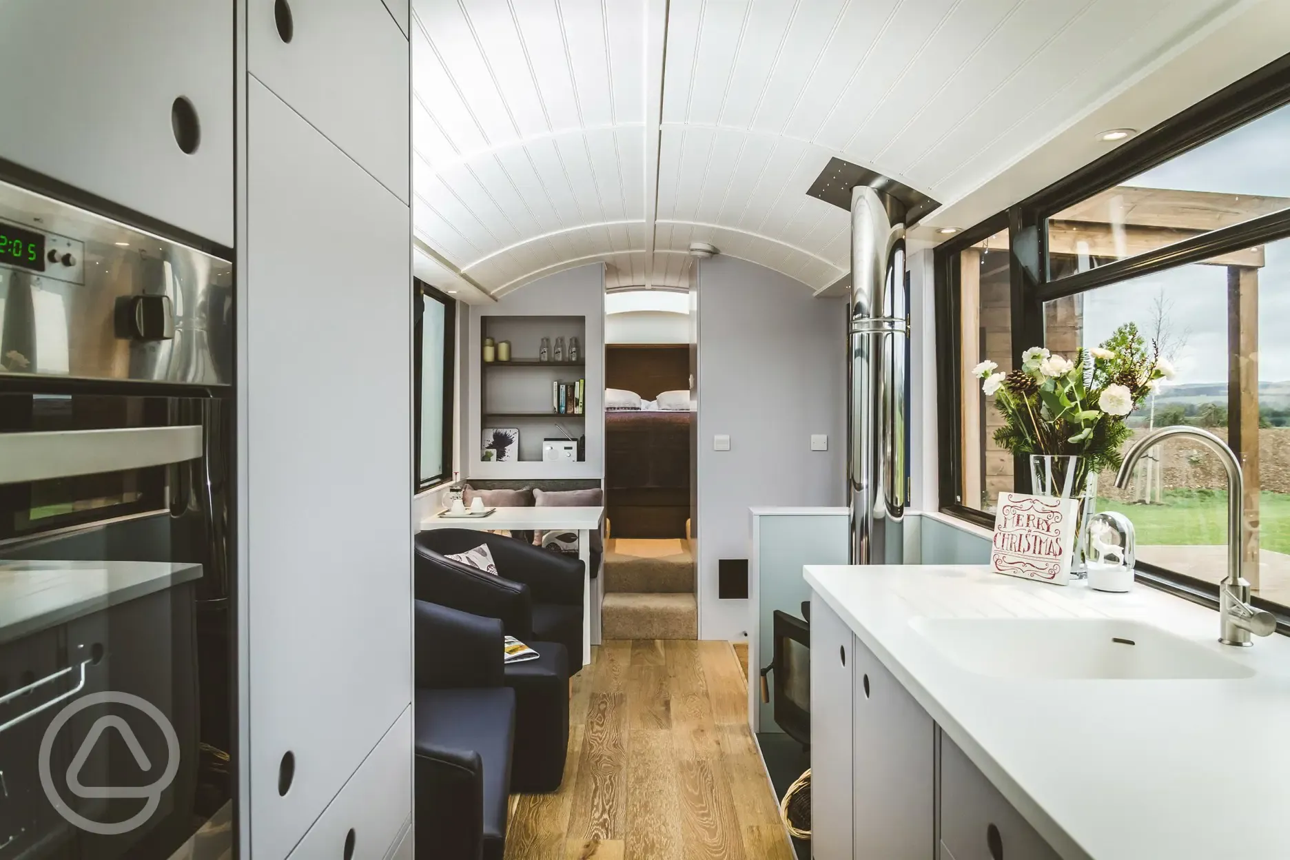 Luxury glamping bus - two person interior