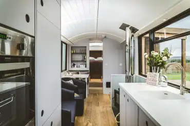 Luxury glamping bus (two person) interior at The Bus Stop