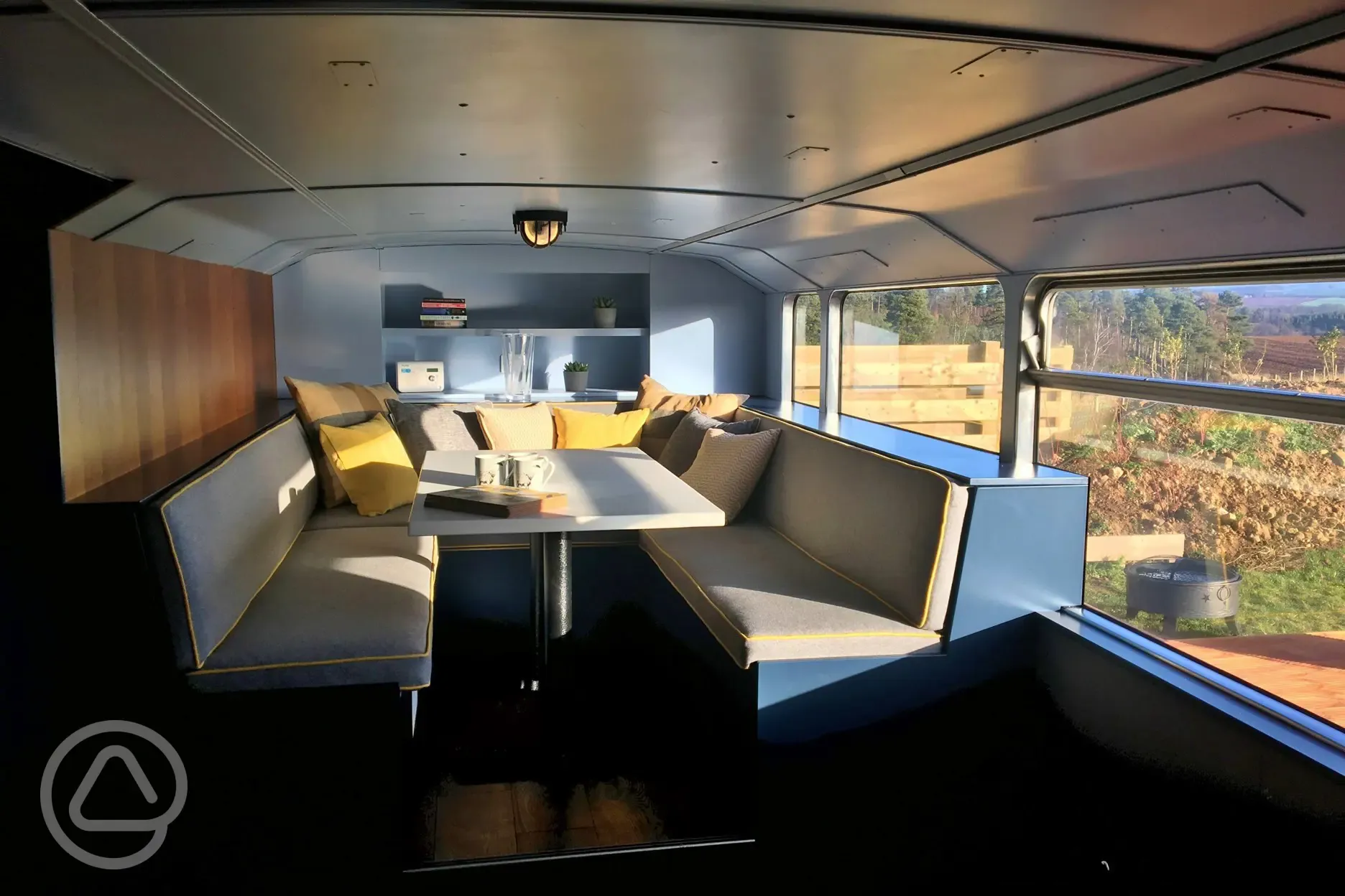 Luxury glamping bus - six person living area