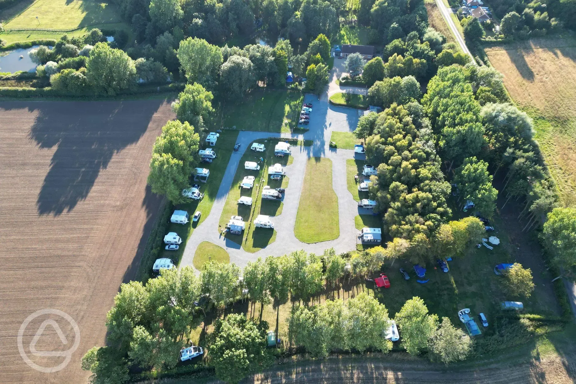 View from drone of woodlake campsite 