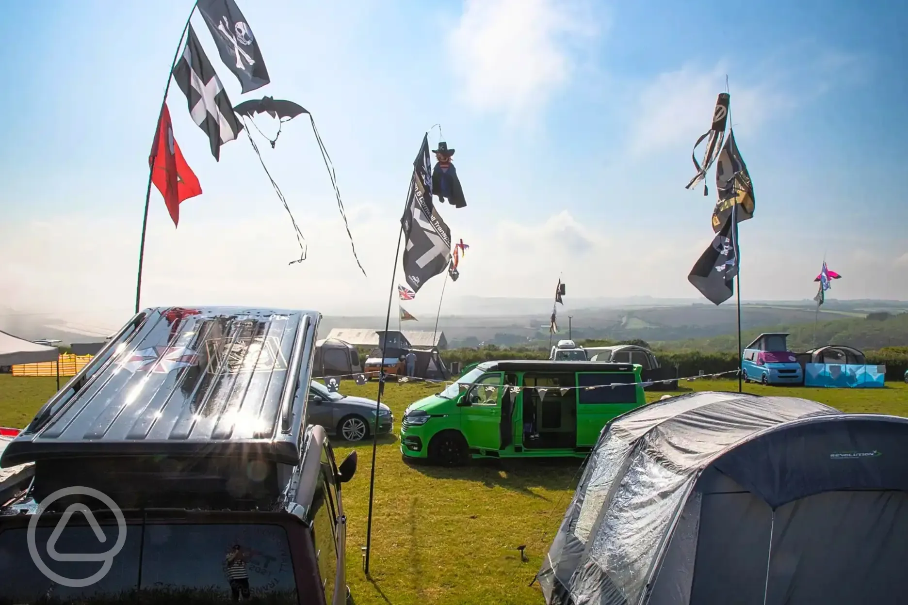 View of the camping field with a campervan meet up