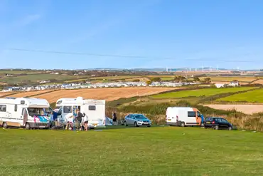 Grass pitches at Perranporth with countryside views