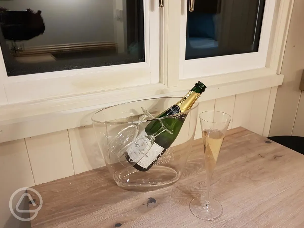 Champagne at The Shepherd's Hut at Waterside Cottage