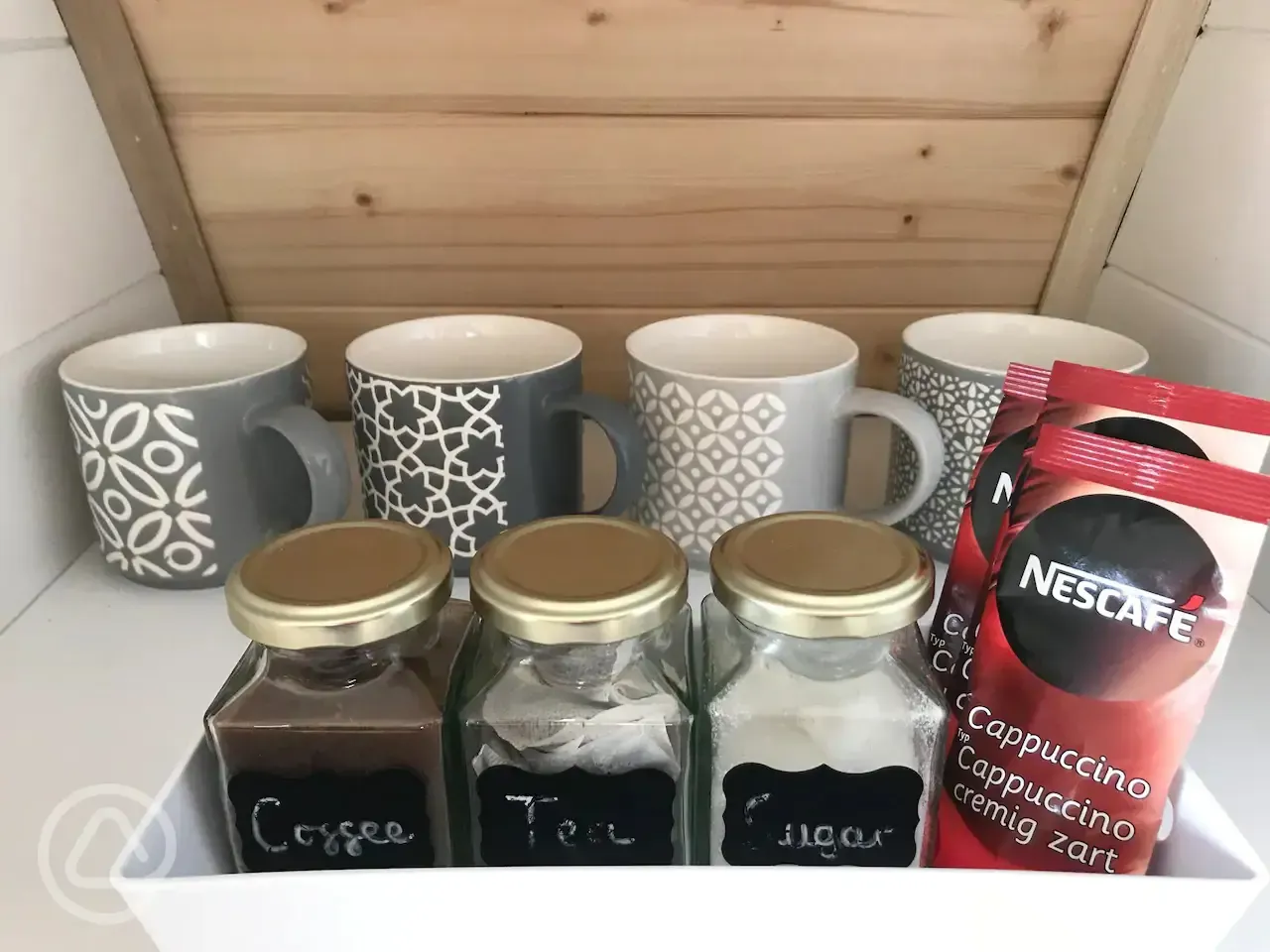 Glamping pod tea and coffee making station