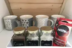 Glamping pod tea and coffee making station