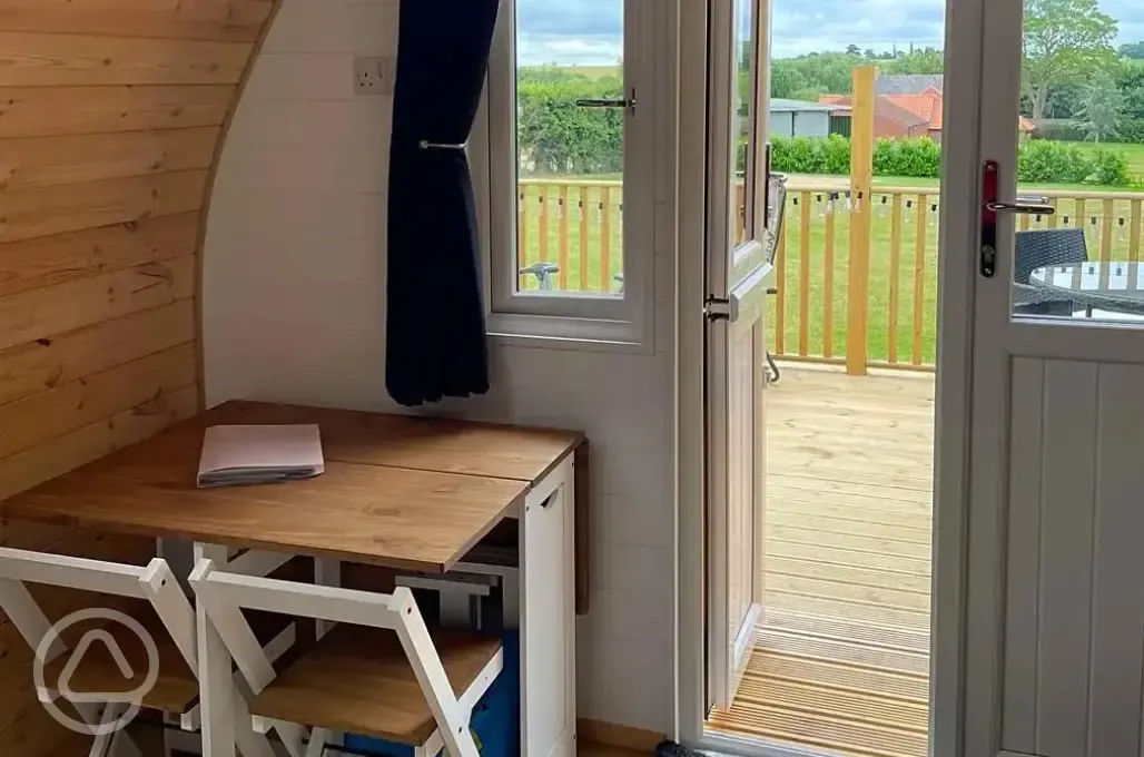 Rosy glamping pod seating area and views - pet free