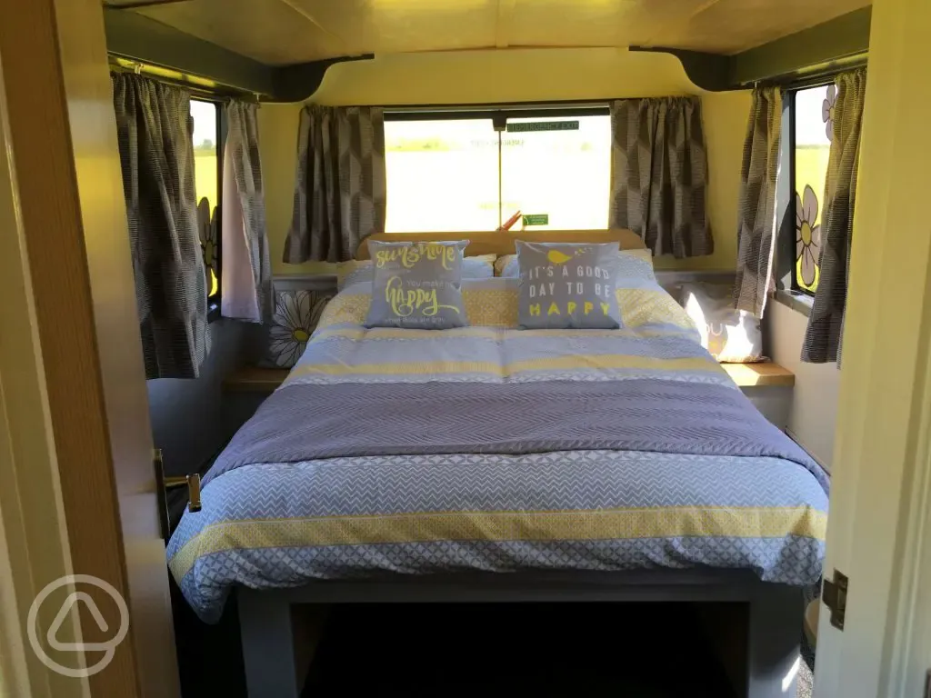 Double decker glamping bus interior 