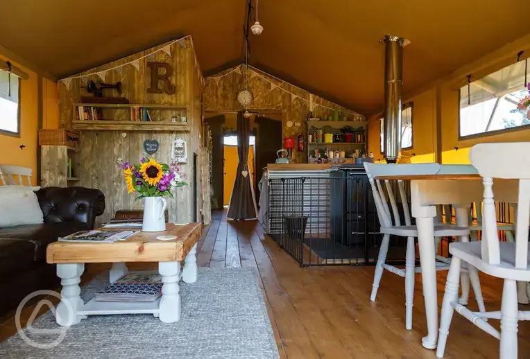 Safari lodge tent interior 