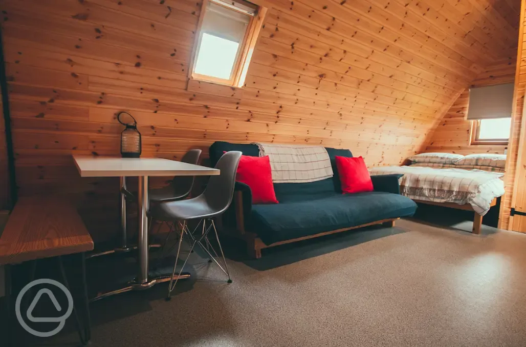 Large glamping pod interior