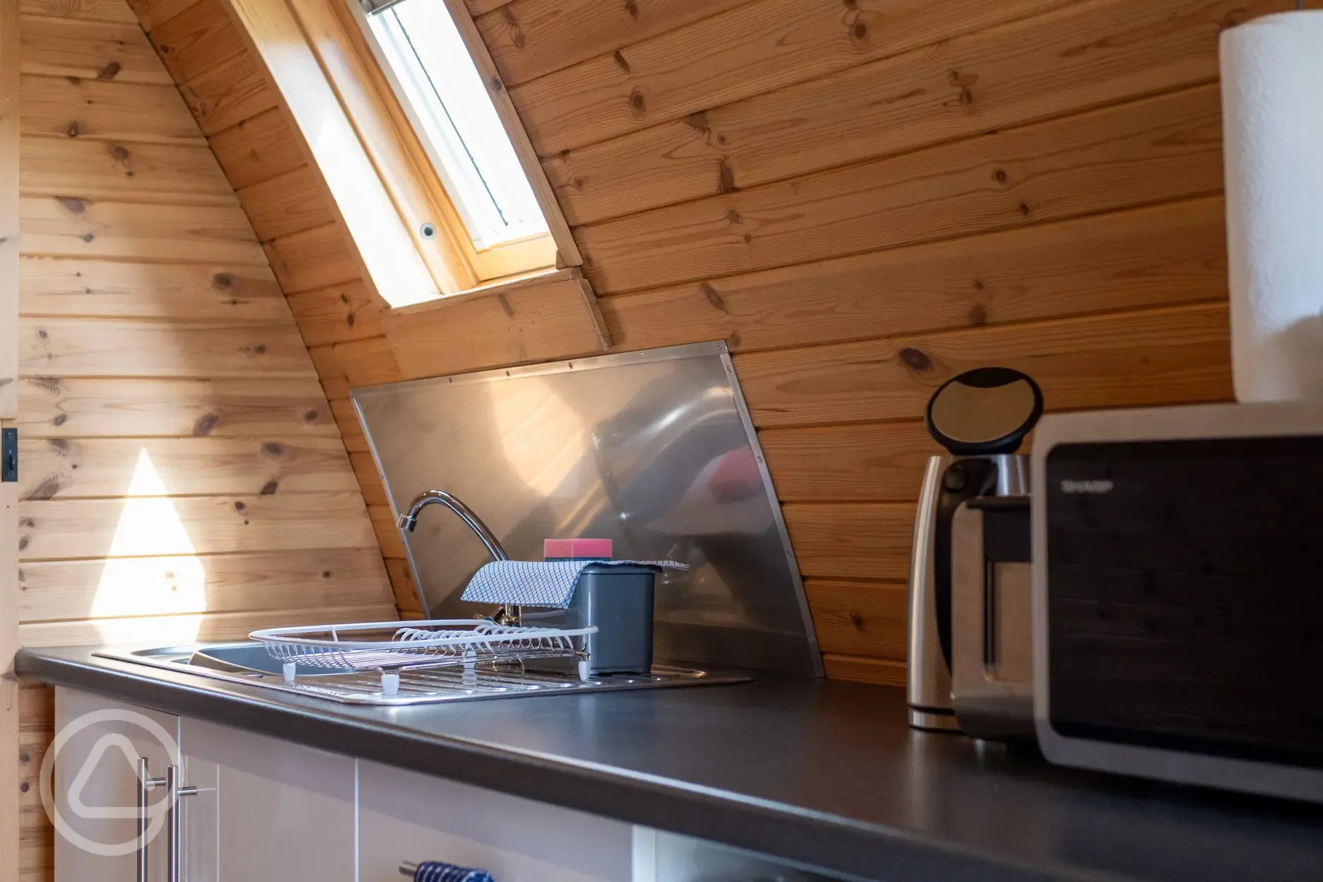 Large glamping pod kitchenette