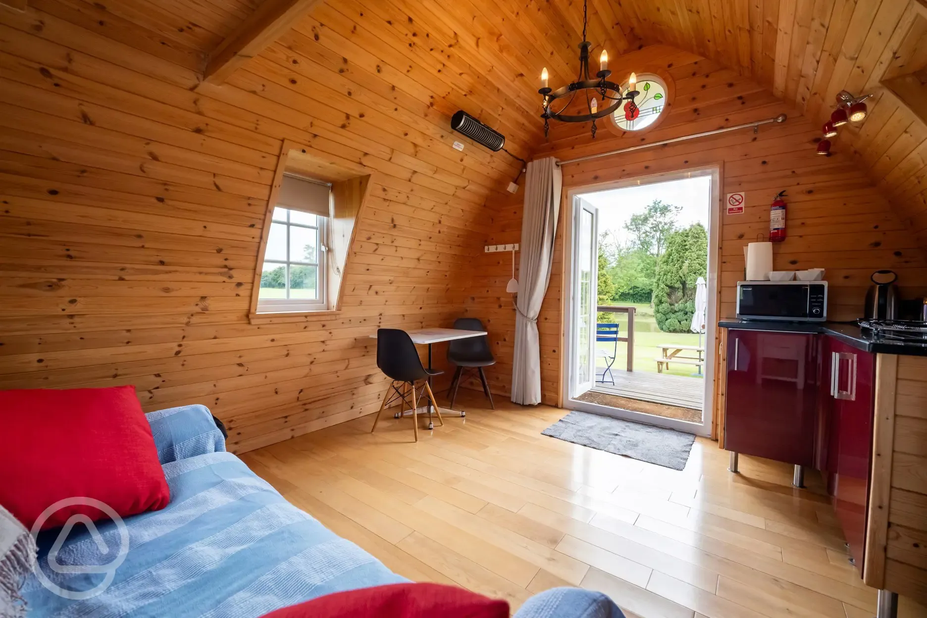 Small glamping pod interior