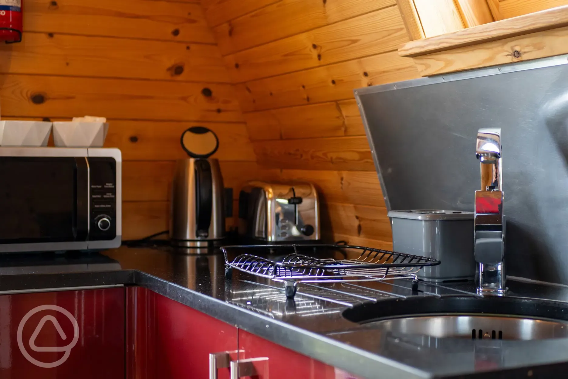 Small glamping pod kitchenette