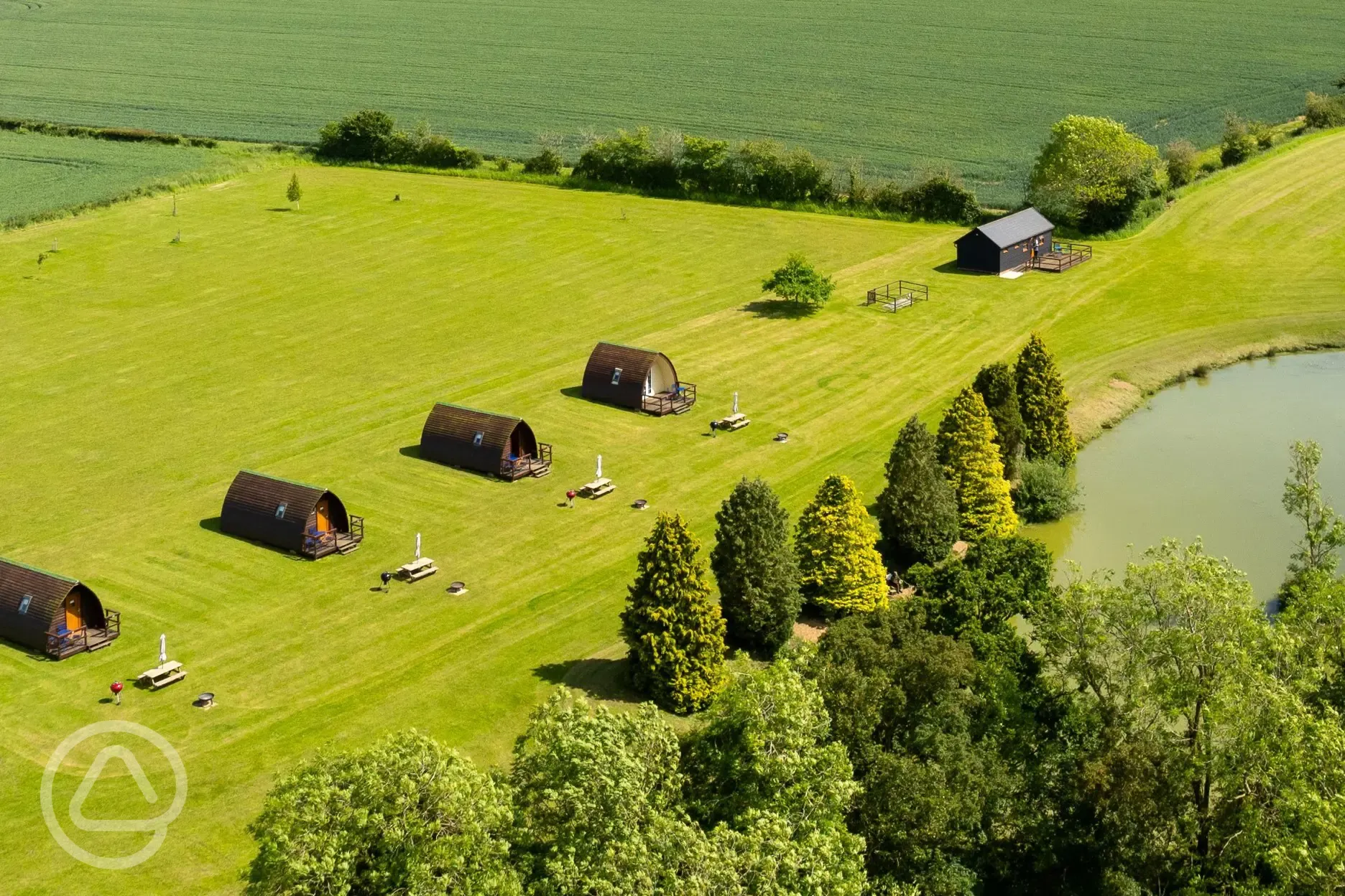 Aerial of the pods and fishing lake