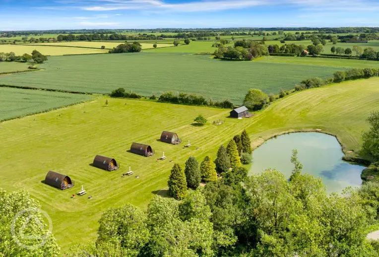 Aerial of the pods and fishing lake