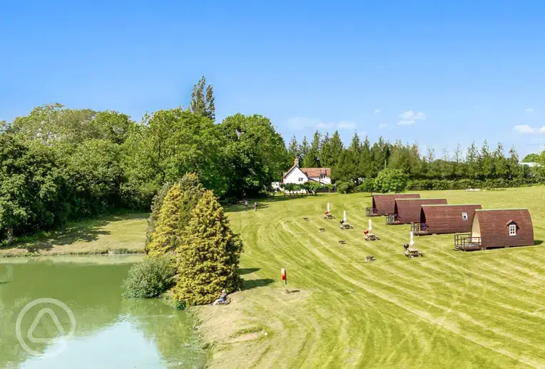 Aerial of the pods and fishing lake