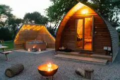 Wigwam pod with hot tub