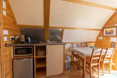 Wigwam pod kitchenette and dining area