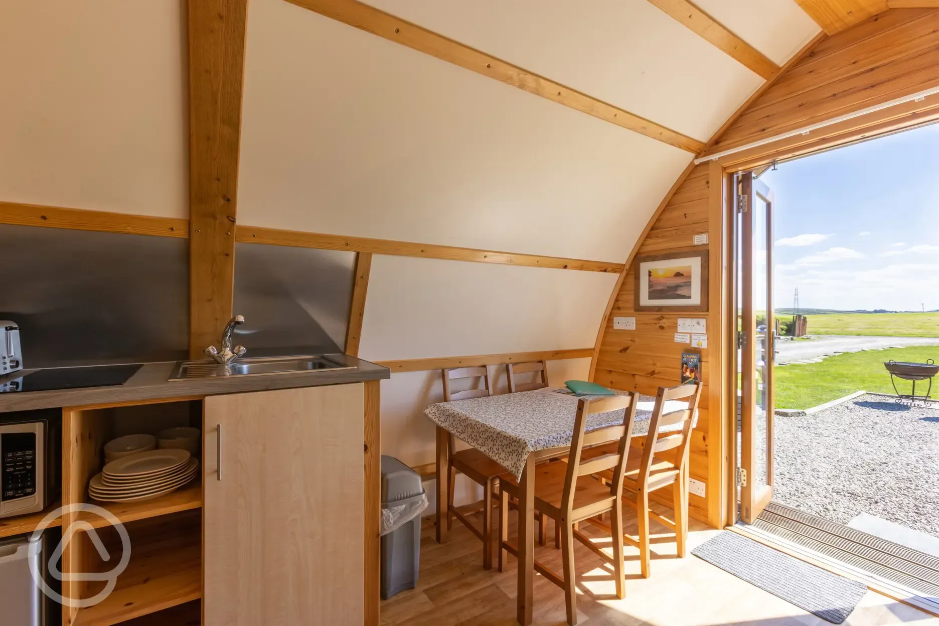 Wigwam pod kitchenette and dining area